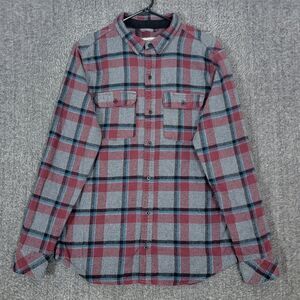 Dravus Shirt Mens Large Gray Red Plaid Flannel Western Button Up Workwear